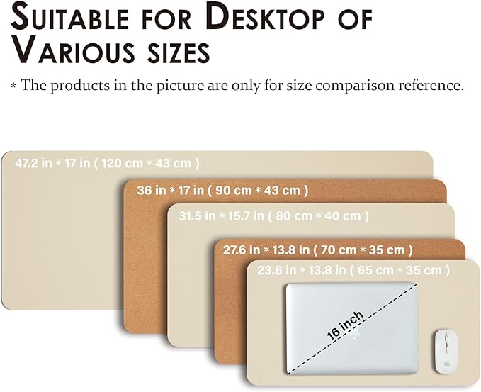 Large Cork Desk Mat - 47.2"x 17" Desk Pad for Office and Home - Ideal for Large Mouse Pad and Desk Mats on Top of Desks(Beige)