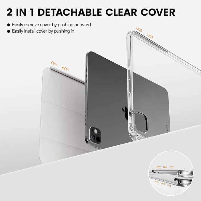 Case for iPad Pro 11 Inch Case (M5/M4) 2025/2024 Black | Pencil Holder 2 in 1 Detachable Trifold Sliding Cover Clear Hard Back Shell Supports Pencil Pro Charging
