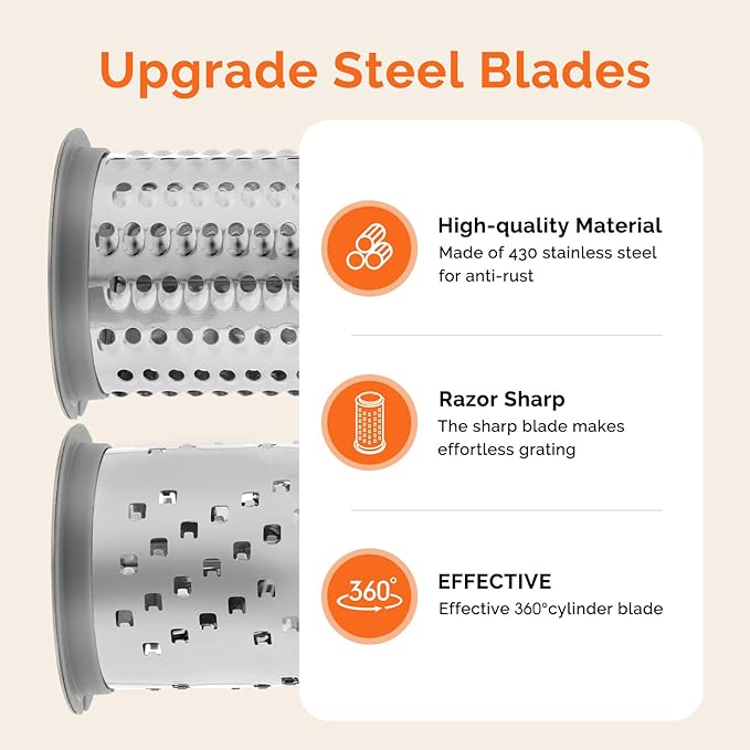 UHIYEE Patented Handheld Parmesan Cheese Grater with 2 Rotary Drums, White