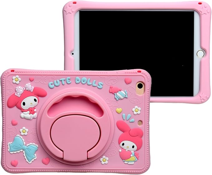 Cartoon Case for iPad mini 1/2/3/4/5 7.9，MONEHOYSY Cute Soft Silicone Kickstand [Drop ProofShock ProofAnti Slip] Back Stand Cover Case for Kids Children Teens Girls Boys (Kitty-1)