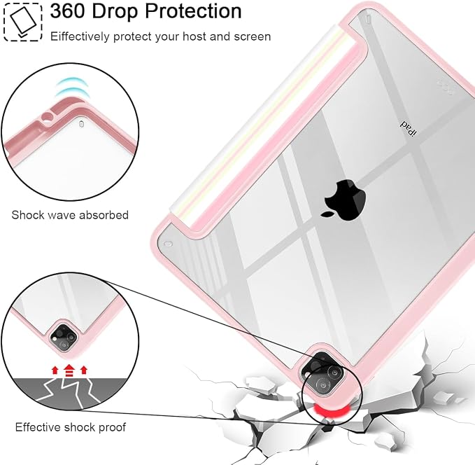 Mektron Case for iPad Pro 11 inch Case M2 2022 Generation 4th Fit 2021 2020 2018 iPad Pro 11 (3rd 2nd &amp 1st Gen) -Buit in Pencil Holder with Shockproof Cover Clear Shell Blue Bows &amp Flower