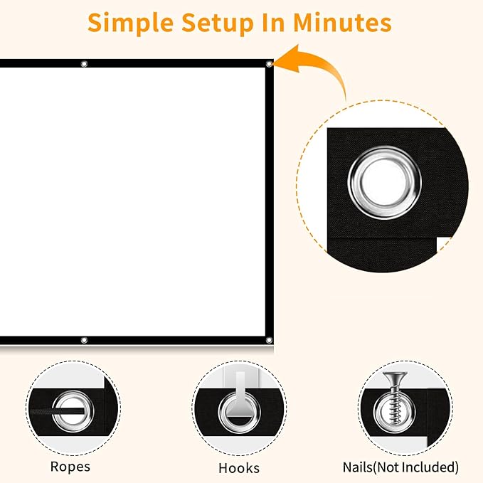 Taotique Projector Screen 72 inch, Movie Projector Screen 16:9 HD Foldable and Portable Anti-Crease Indoor Outdoor Projection Double Sided Video Projector Screen for Home, Party, Office, Classroom
