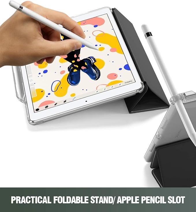 Poetic Lumos X Case Designed for iPad 10.2 9th Generation (2021) / 8th Gen (2020) /7th Gen (2019) Case Smart Cover with Pencil Holder Flexible Back Clear TPU Slim Fit Trifold Folio Black