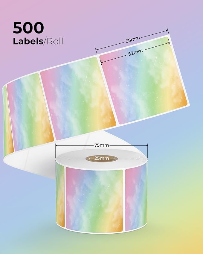 MUNBYN Square Thermal Label Stickers, 52mm x 52mm Watercolor Thermal Labels for Business, Logo Design, Baking, 500 Sheets/1 Roll