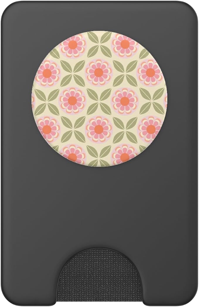 Beige Pink Retro Floral Pattern PopSockets Adhesive PopGrip