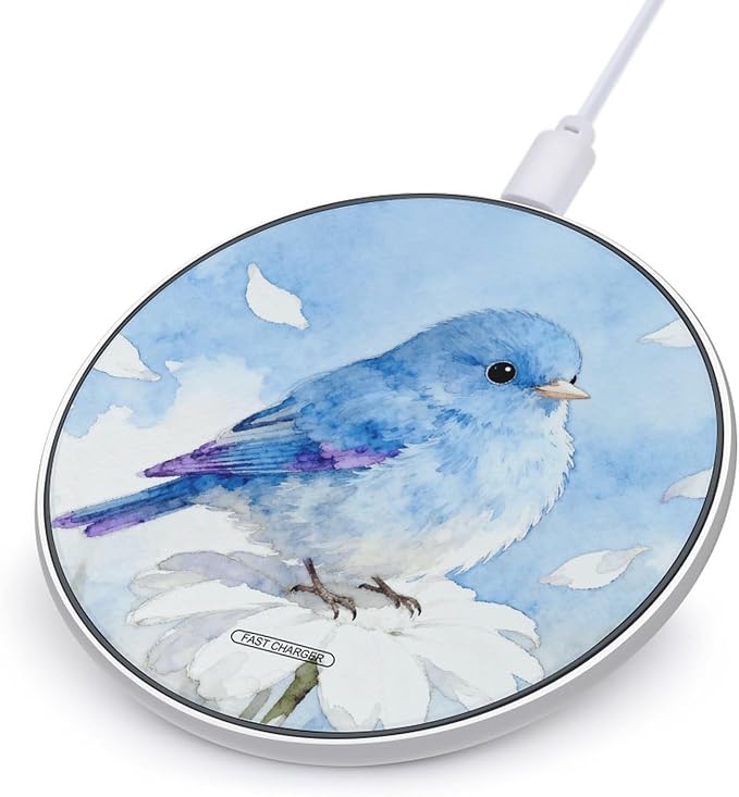 Bird Blue Wireless Charger with USB Cable Qi-Certified 10W Fast Wireless Charging Pad Portable Charging Station Anti-Slip Slim Charger Mat for All Qi-Enabled Phones