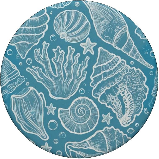 Aqua Seashell Coral Pattern PopSockets PopGrip for MagSafe