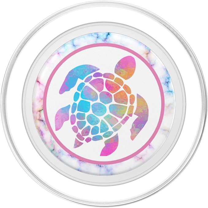 Kimique Rainbow Watercolor Turtle PopSockets Adhesive PopGrip for Smartphones with Smooth Hard Plastic Cases - Black Multicolor