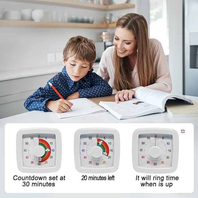 MEPHILIMIA Visual Timer Kids/Adults 60 Minutes Rainbow Countdown Timer Time Management Tool Desk with Large Screen Time Management Tool for Kitchen School Office