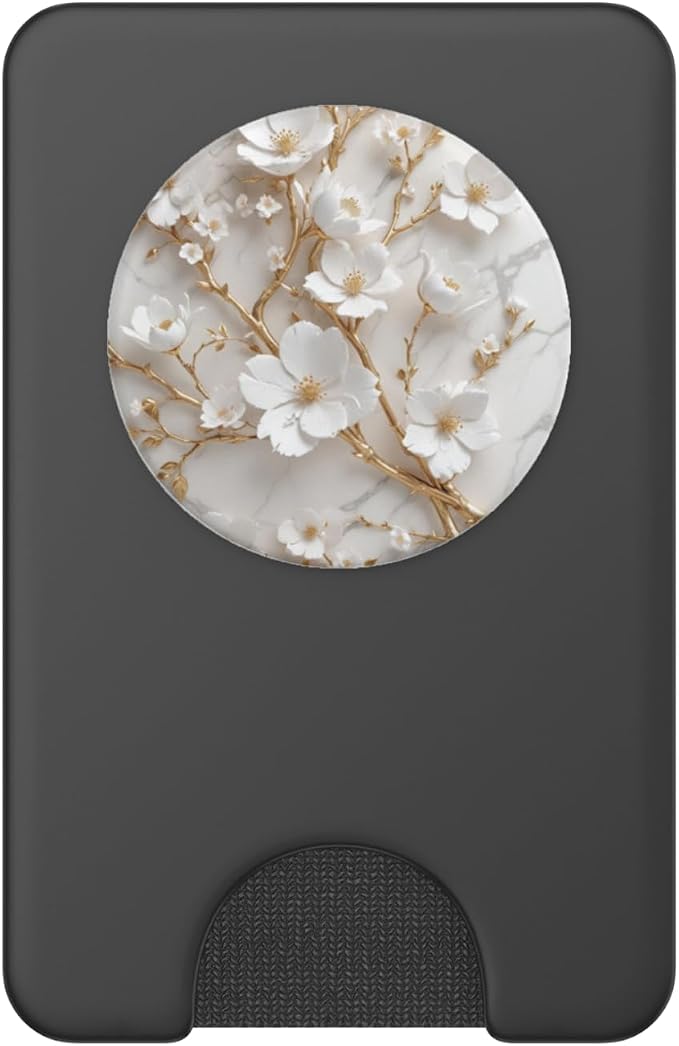 White Floral Pattern Illustration Print PopSockets Adhesive PopGrip