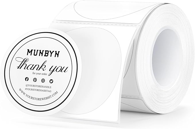 MUNBYN 2 Inch Circle Thermal Sticker Labels, Self-Adhesive Round Direct Thermal Labels for Small Business, 150 Sheets/1 Roll