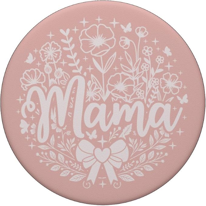 Baby Pink Heart Mama Bow Minimalist Floral Wildflower Mama PopSockets Adhesive PopGrip