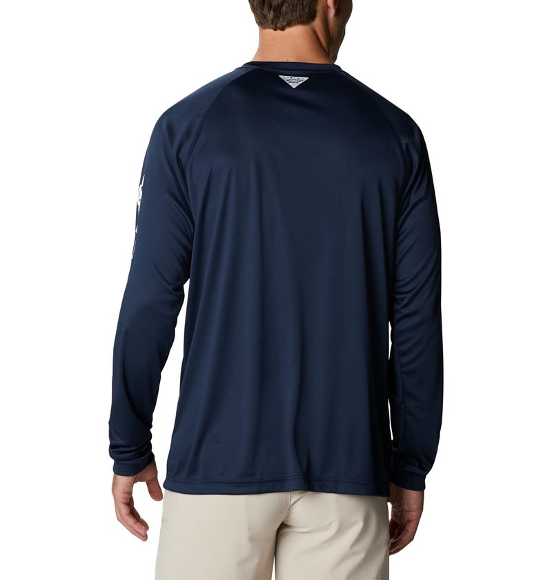 Columbia Men's Terminal Tackle Long Sleeve Fishing Shirt, Collegiate Navy/White Logo, XX-Large