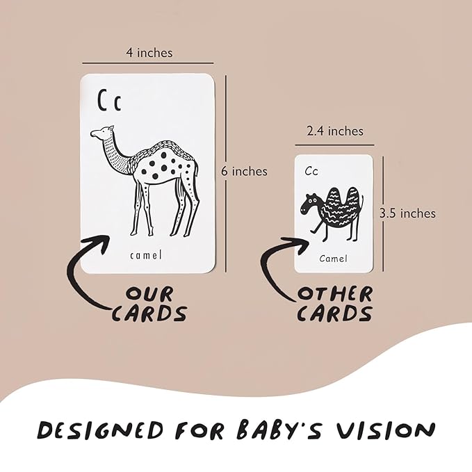 Wee Gallery Educational Flashcards for Babies, Double Sided Black and White Learning Flash cards, Woodland Animal Alphabet Cards for Visual Stimulation and Cognitive Development of Toddlers