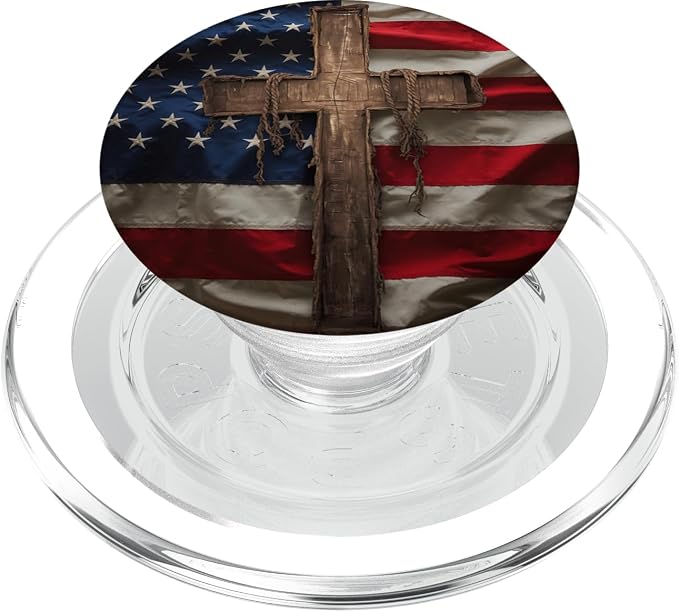 American Flag and Wooden Cross Christian Patriotic Design PopSockets PopGrip for MagSafe