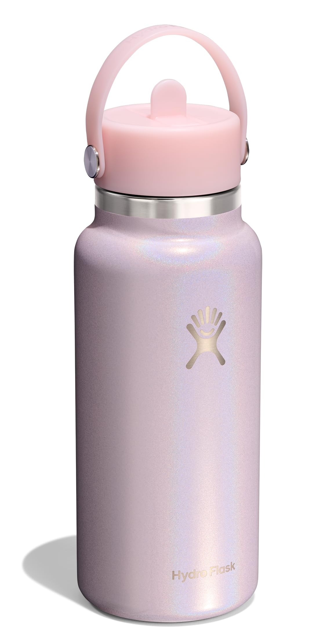 Hydro Flask Water Bottle - Insulated Stainless Steel - Wide Straw Lid, Non Spill, Leakproof in 24 Oz Glimmer Pink