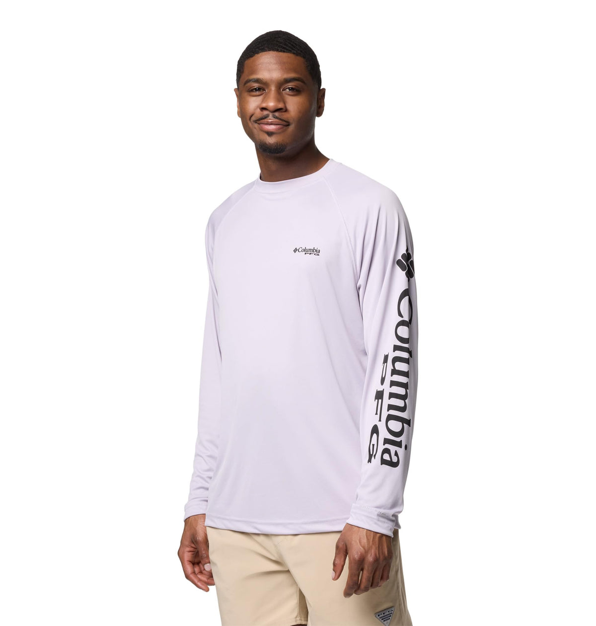 Columbia Men's PFG Terminal Tackle Long Sleeve Fishing Shirt, Lavender Pearl/Black Logo, 4X
