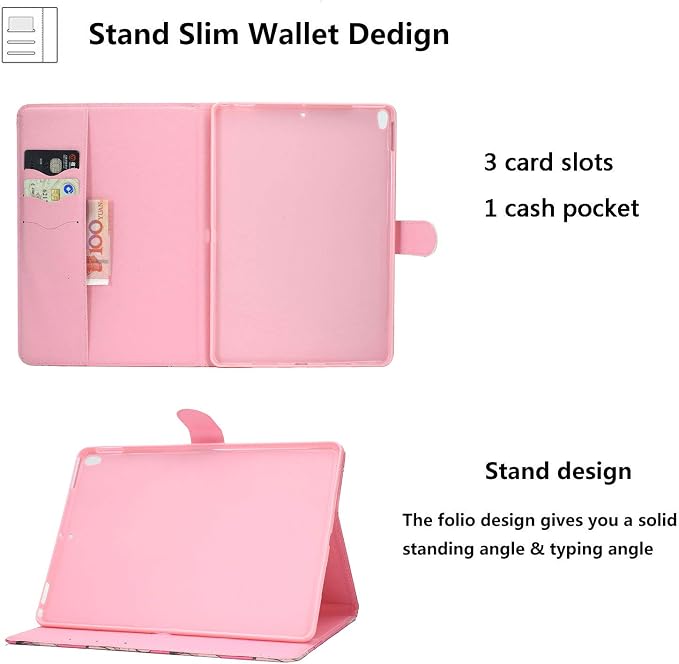 for Apple iPad 9th/8th/7th Generation 10.2 Inch Case 2021/2020/2019Smart PU Leather Folio Stand Magnetic Wallet with Card Pockets [Auto Wake/Sleep] Soft TPU Shockproof Cover Pink Beach Sea