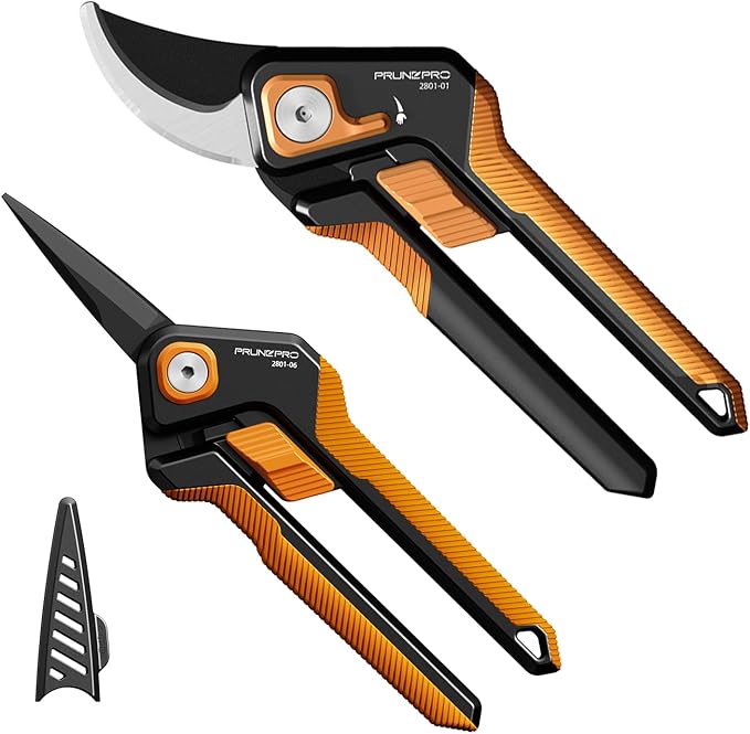 PrunePro Pruning Shears Gardening Scissors Set Professional Hand Pruner Sharp Stainless Steel Blade Teflon Coating Garden Scissors Plant Flower Garden Clipper Orange
