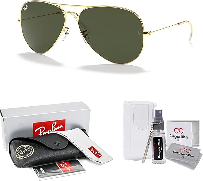 Ray-Ban RB3025 Metal Aviator Sunglasses For Men For Women +BUNDLE with ACCESSORY EYEWEAR KIT