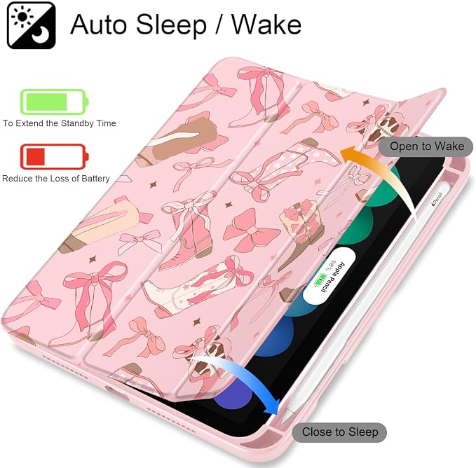 Case for iPad mini (A17 Pro 7th Generation) 2024/iPad Mini (6th Gen) 8.3 Inch with [Built-in Pencil Holder] Shockproof Cover with Clear Transparent Back Shell &amp Auto Wake/Sleep - Blue Bows