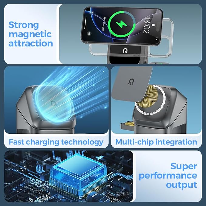 3-in-1 Wireless Charger-Wireless Multi-Device Charging Touch Pop-up Charging 2025 New Multi-Device Touch Pop-Up Charging Station Auto Rotation Magnetic Charging Stand (Black)