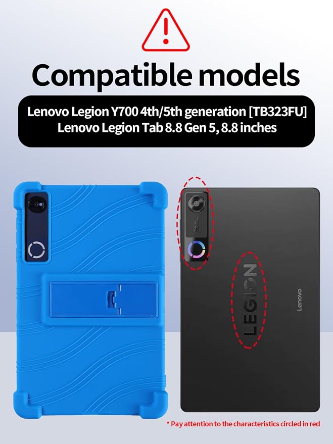 Silicone Case with Kickstand for Lenovo Legion Y700 Gen 4 / Gen 5 8.8 [TB323FU] Shockproof Protective Cover with Stand for Gaming Tablet (Black)