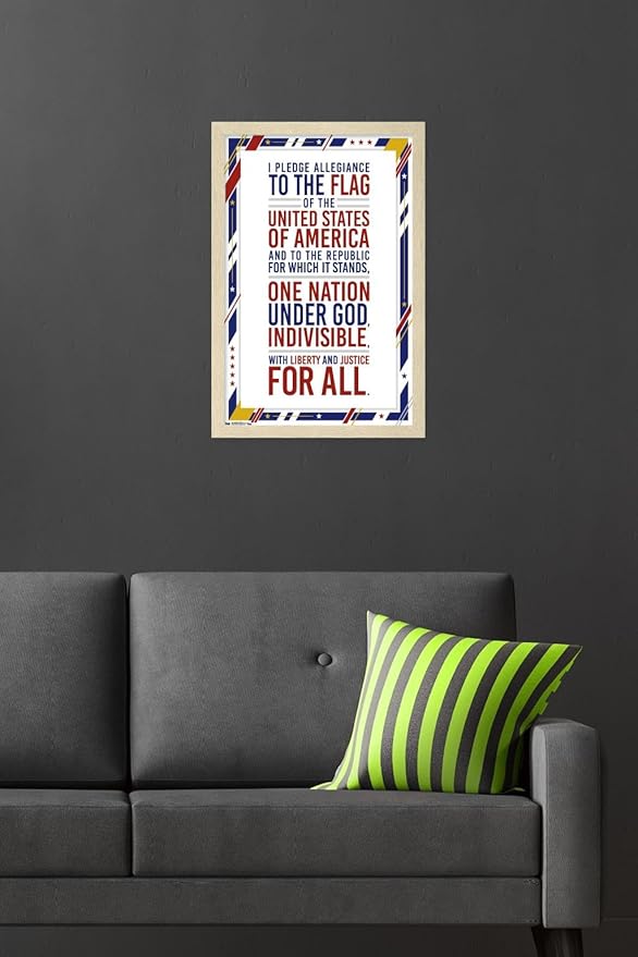 The United States Of America - Pledge Of Allegiance Wall Poster, 22.4L" x 14.7W", Blonde Framed Version