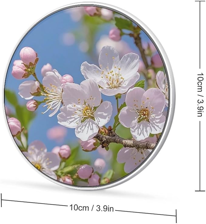 Japanese Cherry Blossom Wireless Charger Portable 10W Fast Wireless Charging Pad Compatible with Phone Ultra-Thin Charging Station Lightweight Charger Mat for Travel Home Office Desk