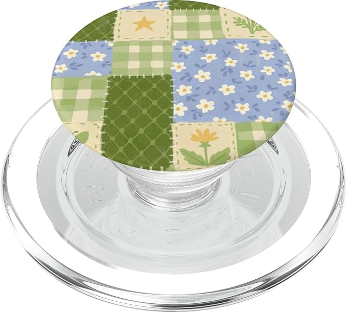 Green Blue Patchwork Floral Pattern PopSockets Adhesive PopGrip