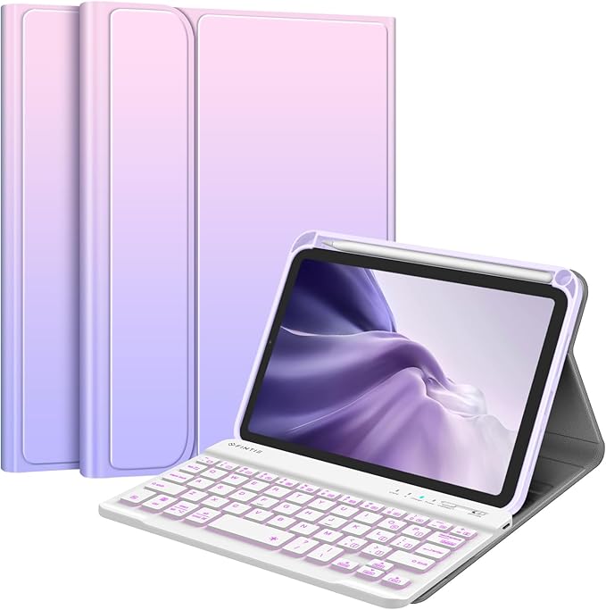 FINTIE Keyboard Case for iPad mini 7th Generation (A17 Pro) / mini 6 8.3 | Detachable Magnetic Bluetooth Keyboard Soft TPU Cover Multi-Angle Viewing Pencil Holder Backlight/Fantasy Ombre
