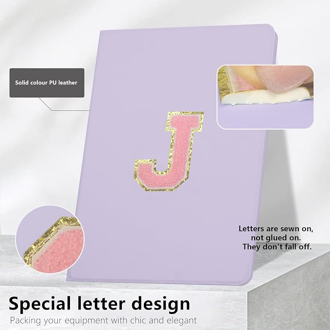 for iPad 9th Generation 10.2 Inch 2021/2020/2019 Case Initial Chenille Letter Suture Personalized for iPad 9th/8th/7th Generation Case with Auto Sleep/Wake Pencil Holder (Black A)