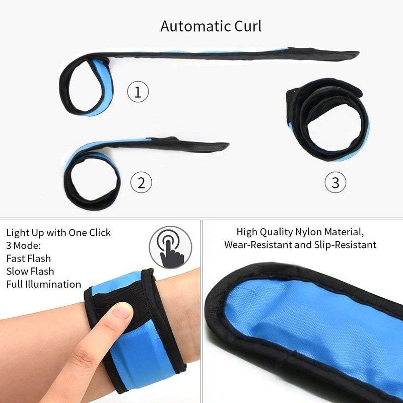 LOBKIN 6 Pack Safety Bracelets, LED Slap Armband Kids Walking at Night Safe LED Light Wrist Light Reflective Belt, Magic Band Running Lights for Runners