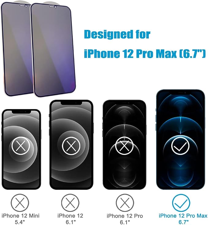 2 Pack Compatible with iPhone 12 Pro Max Privacy Screen Protector Anti-Spy Anti-Blue Light Eye Protection Tempered Glass Film Scratch Resistant Full Coverage Case Friendly