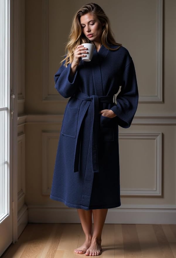 Turquaz Lightweight Full-Length Robes For Women Waffle Kimono Bathrobe - Soft, Fast-Drying, Long-Lasting Cotton Blend Unisex