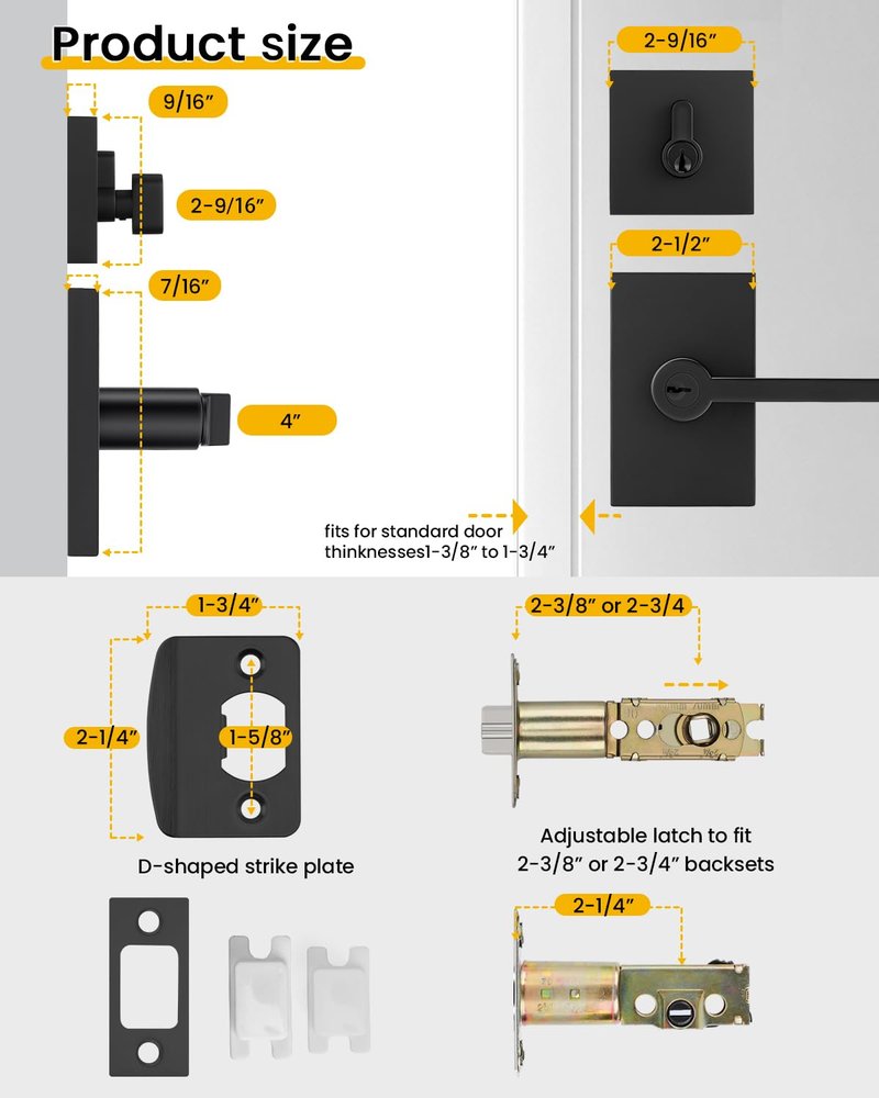 Goldenwarm Matte Black Entry Door Handle and Deadbolt Set, Heavy Duty Zinc Alloy Black Exterior Door Handle - Front Door Lock Set for Exterior Doors, Left-Right Universal Door Lock, 1 Pack