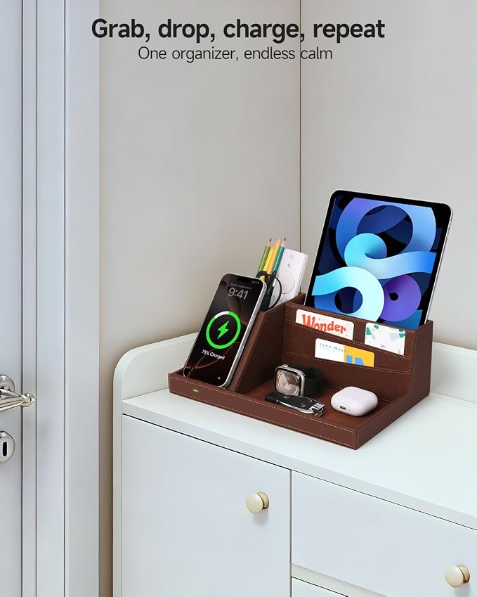 Fast Wireless Charging Station with Desk Organizer for iPhone 17/16/15/15 Pro/14/14 Pro Max/14 Pro/14 Plus/13/13 Pro Max/13 Pro/and iPhone 12/11 Series Nightstand Desktop Organizer for Home Office