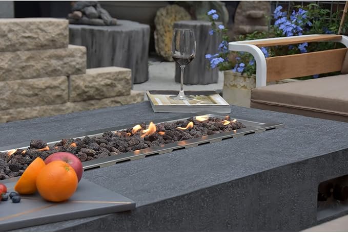 Elementi | Hampton Gas Fire Pit Cast Concrete 56" Rectangular Fire Table, Outdoor Fire Pit Electronic Ignition | Canvas Cover, Lava Rock Included | Dark Gray (Propane Gas)