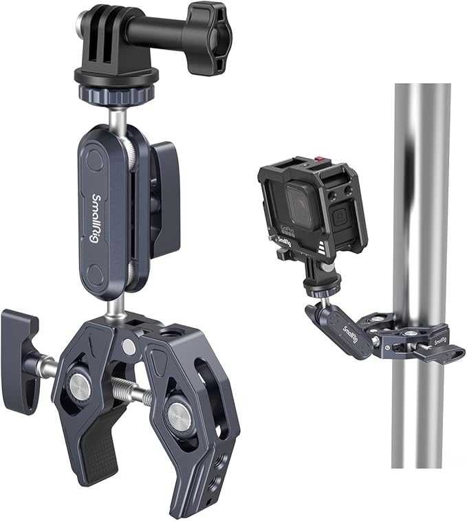 SMALLRIG Camera Mount Clamp, Ballhead Magic Arm and Adapter for Gopro, Camera Monitor Mount with 1/4"-20, 3/8"-16 Threaded Holes, Super Clamp for Gopro/DSLR/Stabilizer