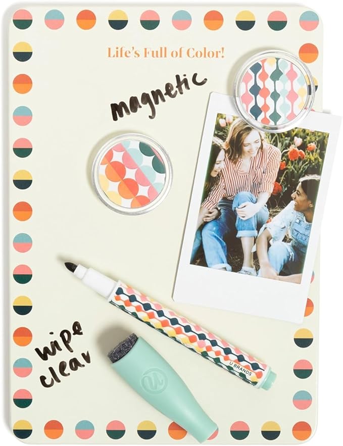 U Brands Magnetic Locker Accessories and Decorating Kit, 6 Piece Set, Colorful Cubist, Back to School Essentials, Whiteboard, Mirror, and More