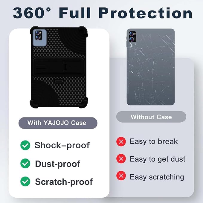 Case for LECTRUS T30W Android 15 Tablet 10 inchHeat Dissipation Tablet CaseSoft Silicone Protector CoverKids FriendlyAdjustable Stand Tablet Cover4 Corners Thicken Shockproof Black