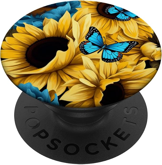 sunflower with blue butterfly PopSockets PopGrip for MagSafe