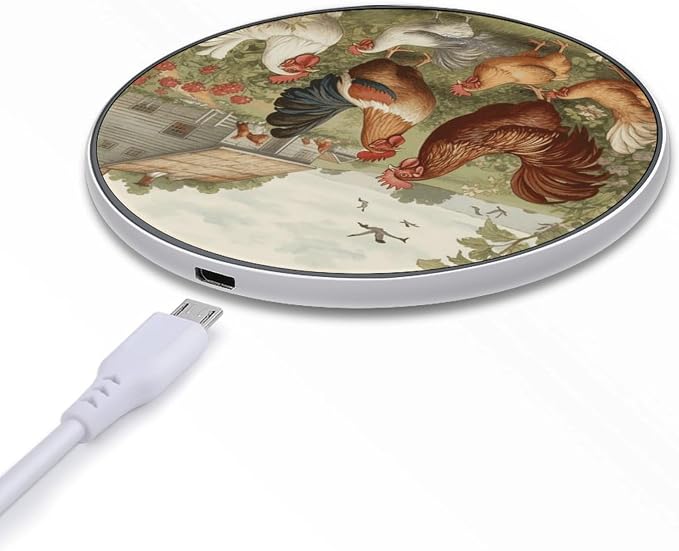 Chickens and Farm Wireless Charger 10W Qi-Certified Fast Wireless Charging Pad with USB Cable &amp LED Indicator Fashion Charger Mat Portable Charging Station for All Qi-Enabled Phones