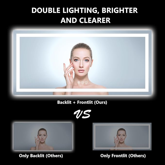 YEELAIT 72x36 Inch LED Bathroom Mirror with Lights Front and Backlit Lighted Vanity Mirror for Bathroom Wall with 3 Colors Dimmable Anti-Fog Memory Shatter-Proof IP54 Waterproof Horizontal/Vertical