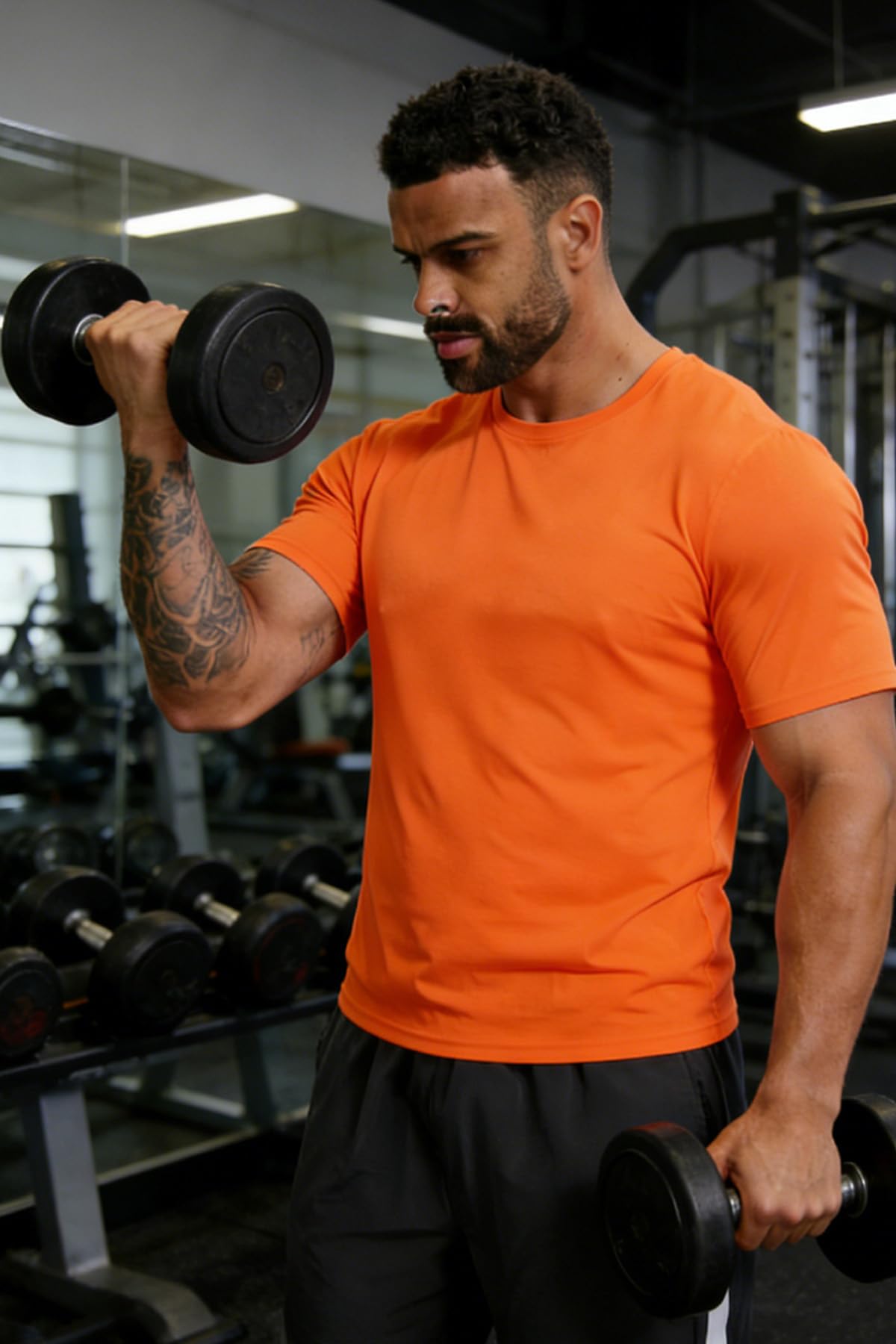 KINGFEN Men's Breathable Sun Protection Shirt Quick Dry Moisture Wicking Soft Comfortable Short Sleeve Outdoor Activewear Orange L