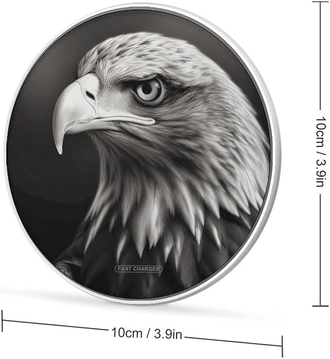 Eagle Black and White Wireless Charger with Aluminum Alloy Frame Qi Certified Fast Wireless Charging Pad 10W Charging Station Portable Phone Charger for All Wireless Charging Phone