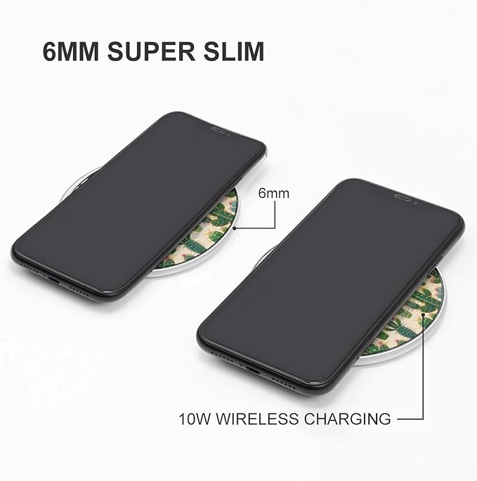 Cactus Pattern Wireless Charger Portable Fast Charging Pad Lightweight Wireless Charging Pad 10W Slim Charging Station for Phone Charger Mat for Travel Home Office Desk