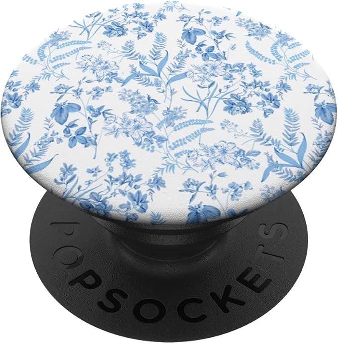 Blue &amp White Toile French Pattern Cute Flowers Botanical PopSockets Adhesive PopGrip