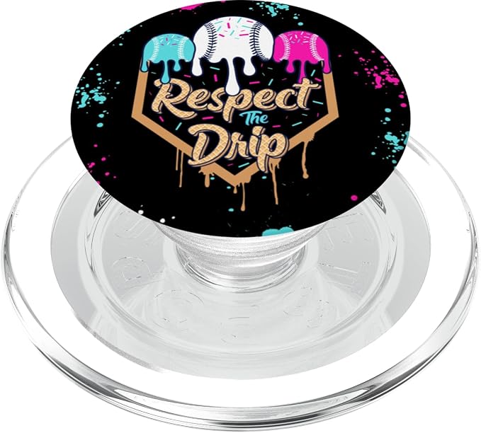 Baseball Ice Cream Drip with Sprinkles Youth Boys Baseball PopSockets Adhesive PopGrip