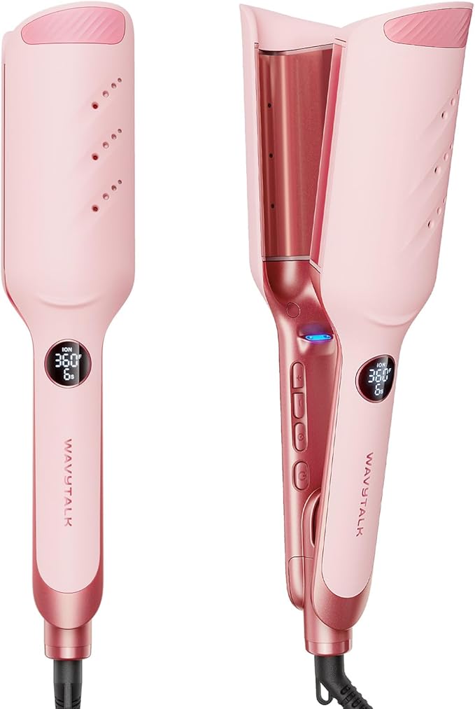Wavytalk Power Wave Hair Crimper, Curling Iron Hair Crimper Waver, Ventilation Design for Less Damage, Ionic Reduces Frizz, Effortless-Curler, Dual Voltage Crimping Iron, Pink
